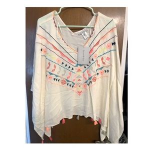 Embroidered tassel kimono top